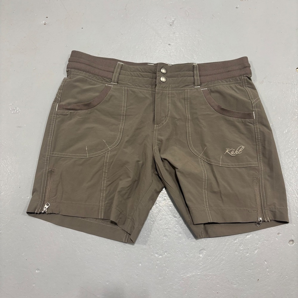 Kuhl Kontra Shorts Womens 8 Khaki Hiking Outdoor Cargo Zipper Vents 6 Inseam